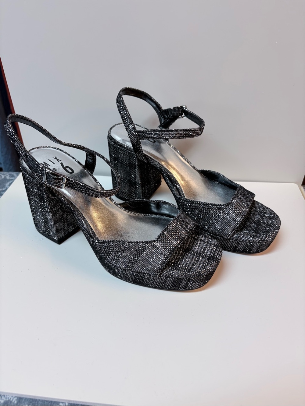 Mix No. 6 Black Glitter Block Heel Sandals